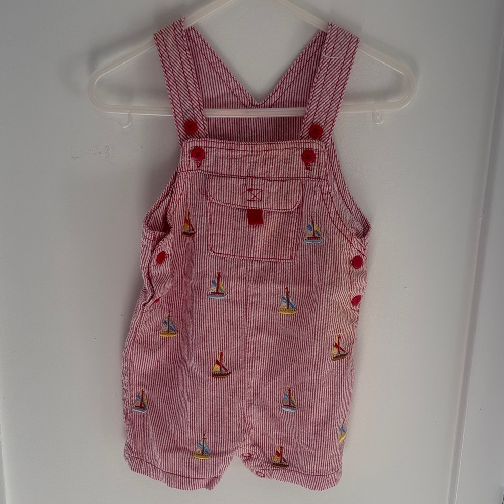 Nursery Rhyme Pink Striped Overalls with Sailboat Pattern size 6-9 months